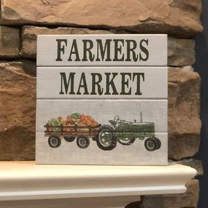 Farmers market green tractor sign decor shelf sitter rustic farmhouse pumpkins